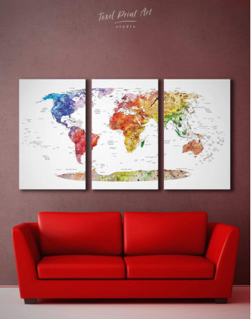 3 Pieces Watercolor Travel Map Canvas Wall Art