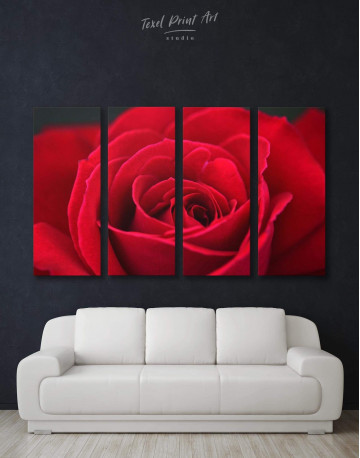 4 Panels Red Rose Canvas Wall Art