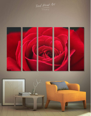 5 Panels Red Rose Canvas Wall Art