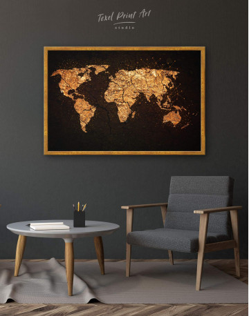 Framed Abstract Golden Map Canvas Wall Art