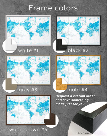 Framed Light Blue World Map with Pins Canvas Wall Art - image 2