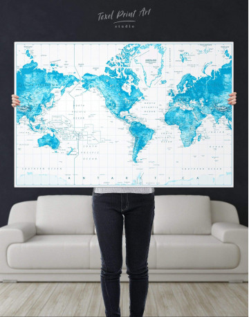 Light Blue World Map with Pins Canvas Wall Art - image 5