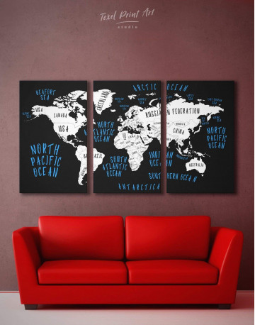 3 Panels Stylish World Map Canvas Wall Art