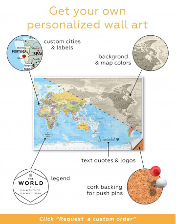 3 Panels Detailed World Map Canvas Wall Art - image 2