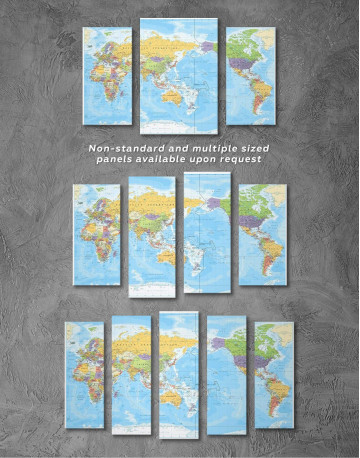 3 Panels Detailed World Map Canvas Wall Art - image 4