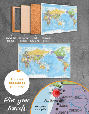 3 Panels Detailed World Map Canvas Wall Art - image 3