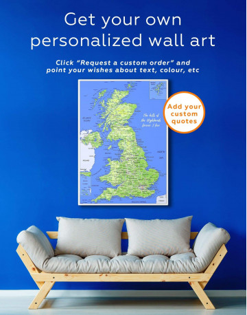 Great Britain Push Pin Map Canvas Wall Art - image 1