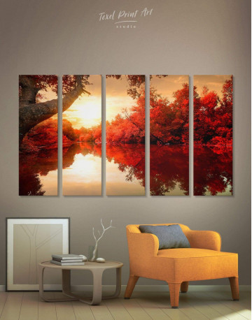 5 Panels Autumn Landscape Canvas Wall Art