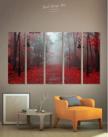 5 Panels Autumn Forest Canvas Wall Art