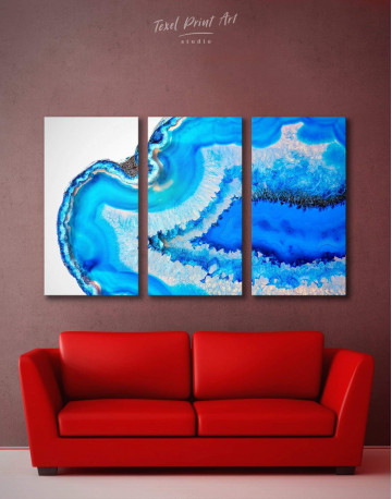 3 Panels Deep Blue Geode Canvas Wall Art