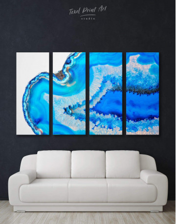 4 Panels Deep Blue Geode Canvas Wall Art
