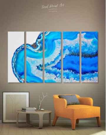 5 Panels Deep Blue Geode Canvas Wall Art