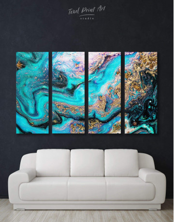 4 Panels Marble Geode Canvas Wall Art