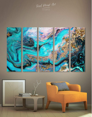 5 Panels Marble Geode Canvas Wall Art
