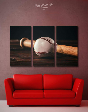 3 Panels Ball and Bat Baseball Canvas Wall Art