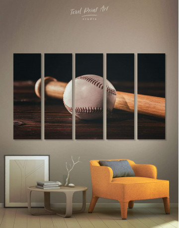 5 Panels Ball and Bat Baseball Canvas Wall Art