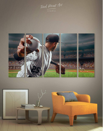 5 Panels Baseball Pitcher Canvas Wall Art