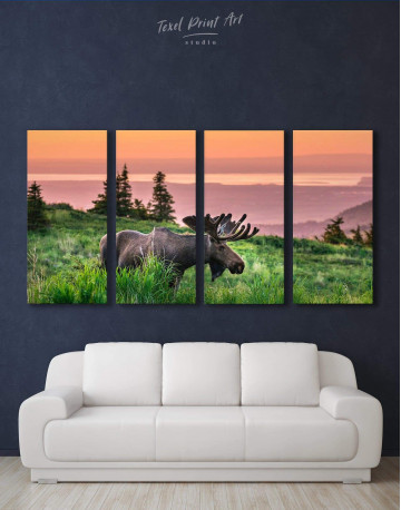 4 Panels Wild Moose Canvas Wall Art