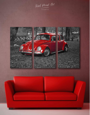 3 Panels Volkswagen Beetle 1963 Retro Car Canvas Wall Art