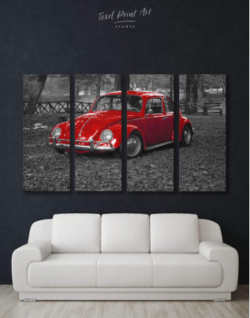 4 Panels Volkswagen Beetle 1963 Retro Car Canvas Wall Art
