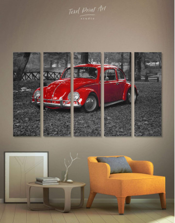 5 Panels Volkswagen Beetle 1963 Retro Car Canvas Wall Art