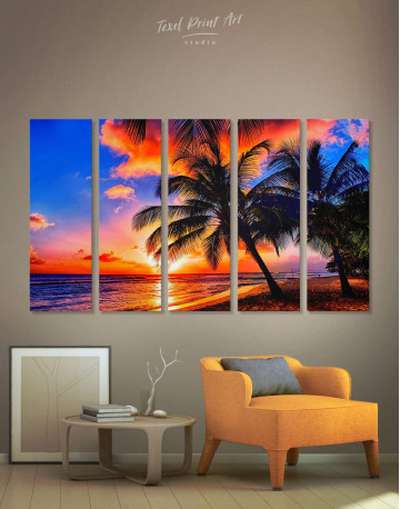 5 Panels Coast Sunset Canvas Wall Art