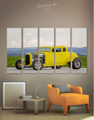 5 Panels Yellow Hot Rod Canvas Wall Art