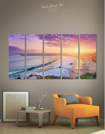 5 Panels Sea Sunset Canvas Wall Art