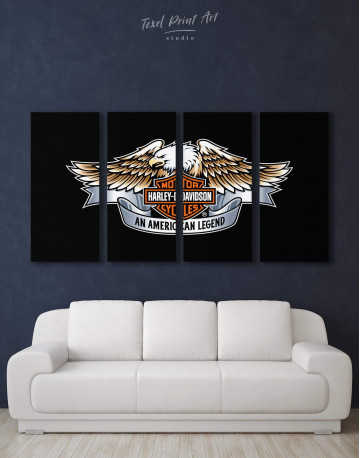 4 Pieces Harley Davidson Logo Canvas Wall Art