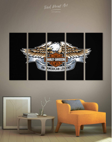 5 Pieces Harley Davidson Logo Canvas Wall Art