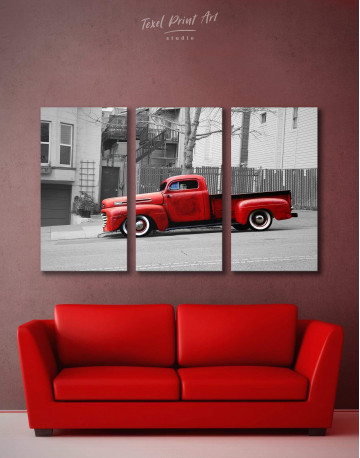 3 Panels Red Pickup Truck Canvas Wall Art