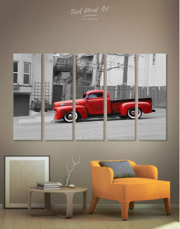 5 Pieces Red Pickup Truck Canvas Wall Art