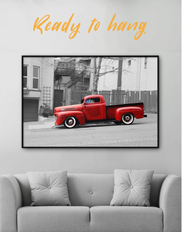 Framed Red Pickup Truck Canvas Wall Art