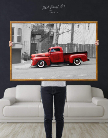 Framed Red Pickup Truck Canvas Wall Art - image 2