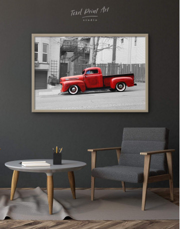 Framed Red Pickup Truck Canvas Wall Art - image 1