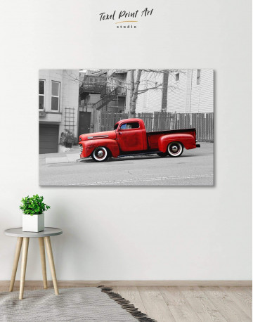 Red Pickup Truck Canvas Wall Art