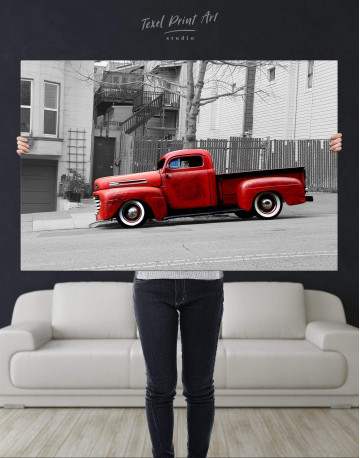 Red Pickup Truck Canvas Wall Art - image 4