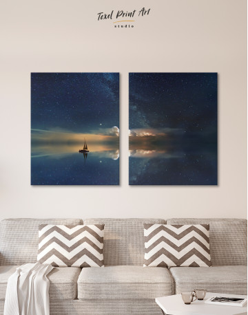 Night Sky Ocean and Stars Canvas Wall Art - image 1