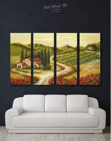 4 Panels Tuscany Landscape Painting Canvas Wall Art
