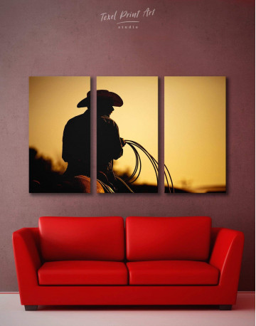 3 Panels Cowboy Silhouette Canvas Wall Art