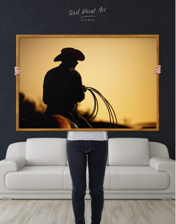 Framed Cowboy Silhouette Canvas Wall Art - image 2