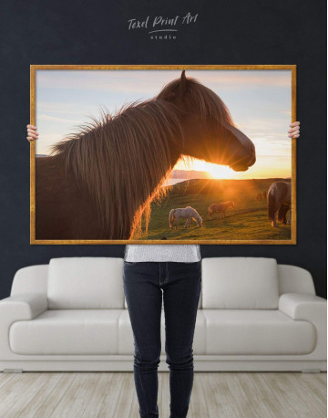 Framed Horse and Sunset Canvas Wall Art - image 1