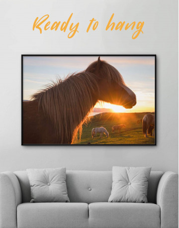 Framed Horse and Sunset Canvas Wall Art