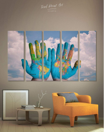 5 Pieces Multicolor Map On Hands Canvas Wall Art