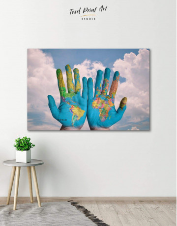 Multicolor Map On Hands Canvas Wall Art