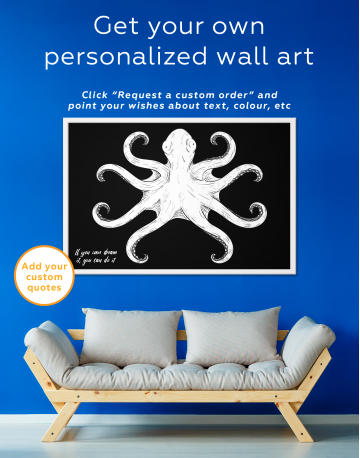 Framed Black and White Octopus Painting Canvas Wall Art - image 3