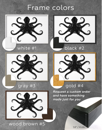 Framed Black and White Octopus Painting Canvas Wall Art - image 4