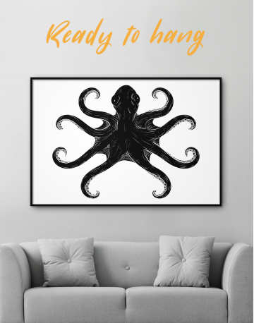 Framed Black and White Octopus Painting Canvas Wall Art