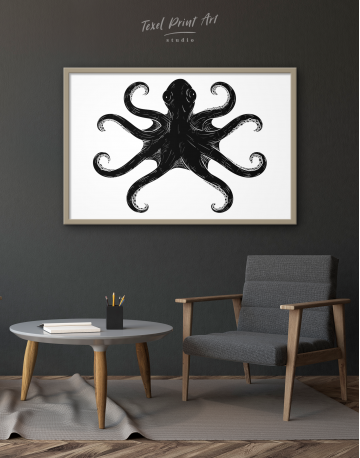 Framed Black and White Octopus Painting Canvas Wall Art - image 2