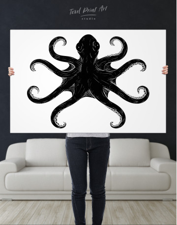 Black and White Octopus Painting Canvas Wall Art - image 1